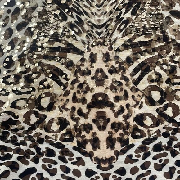 Chico’s Animal Print Gold Metallic V Neck size 2 medium - Picture 3 of 7